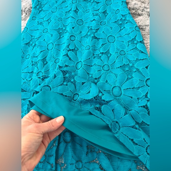 NWT Tiana B Teal Blue Daisy Floral Lace Cap Sleeve Sheath Dress Mini Size Small - Picture 11 of 13